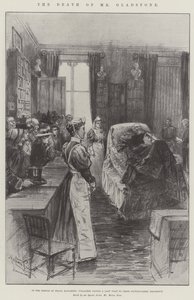 La muerte del Sr. Gladstone, en el Templo de la Paz, Hawarden, los aldeanos rinden una última visita a su distinguido vecino de Melton Prior