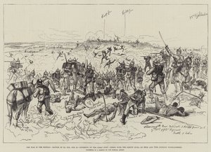 La guerra en Sudán, batalla de El Teb, 29 de febrero, asalto al primer fuerte, armado con dos cañones Krupp, por los 65º y 75º, Gordon Highlanders de Melton Prior