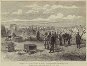 La guerra zulú, cuartel general del general Lord Chelmsford, campamento de Erzungayan de Melton Prior