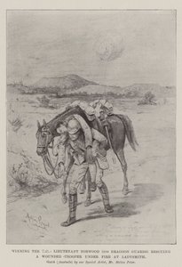 Ganando la VC, el Teniente Norwood (5º Dragones de Guardia) rescatando a un Soldado Herido bajo Fuego en Ladysmith