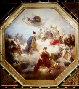 Francia, en medio de los reyes legisladores y juristas franceses, recibe la Carta Constitucional de Luis XVIII, techo de la sala Camondo, Louvre, París
