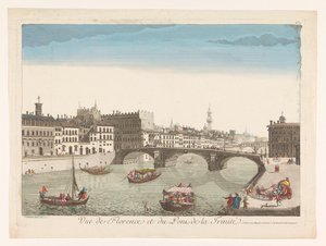 Vista del puente de Santa Trinita sobre el río Arno en Florencia
Vista de Florencia y del puente de la Trinidad (título en el objeto) de Mesard
