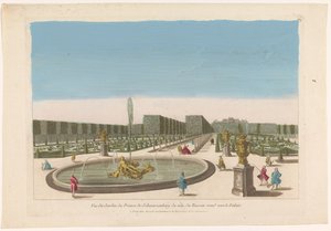 Vista de la fuente desde el jardín del Palais Schwarzenberg cerca de la ciudad de Viena Vue du jardin du prince de Schwarzenberg du côte du bassin around vers le palais (título sobre el objeto) de Mesard