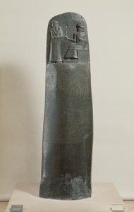 Código de Hammurabi: el dios Shamash dictando sus leyes a Hammurabi, Rey de Babilonia, encontrado en Susa, Irán, c.1750 a.C.