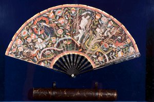 Abanico de plumas (plumas y seda) de Mexican School