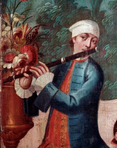Flautista (detalle) de Mexican School