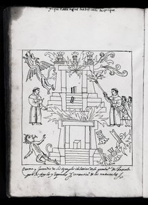 MS Hunter 242 f.240v La quema de los templos, Tlaxcala, ilustración de 