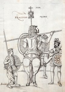 MS Hunter 242 f.248r Picarus, o Pizarro, y caballo de guerra, ilustración de la Historia de Tlaxcala por Diego Muñoz Camargo