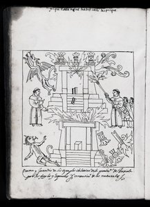 Ms Hunter 242 f.240v Franciscanos quemando templos, ilustración de Historia de Tlaxcala por Diego Muñoz Camargo de Mexican School
