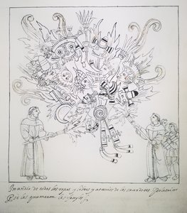 Frailes Franciscanos Quemando Libros y Ropas Tradicionales, de Historia de Tlaxcala por Diego Muñoz Camargo de Mexican School