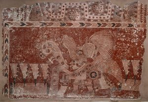 Fragmento de Mural con Hombre de Élite y Hojas de Cactus Maguey, estilo Teotihuacán, Período Clásico, 500-550