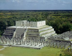 Vista del Templo de los Guerreros (o 1000 Columnas) después del 150 d.C. de Mexican School