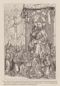 Dios revelando a los ángeles la futura encarnación del Verbo (grabado) de Michael (after) Wolgemut or Wolgemuth