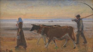Vacas siendo conducidas a través del páramo de Michael Ancher