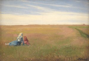 Dos chicas en un campo. Un día de verano de Michael Ancher