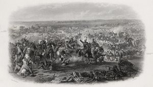 Batalla de Aliwal, India, 28 de enero de 1846, grabado por J.J. Crew