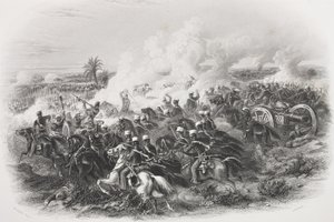 La Batalla de Moodkee, 1845, grabado por C.H. Jeens, de 