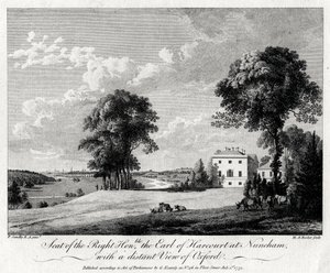 Asiento del Muy Honorable Conde de Harcourt en Nuneham, con una vista distante de Oxford, 1775 de Michael Angelo Rooker
