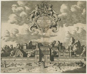 Sandon Hall: grabado, nd [1653-1686] de Michael Burghers