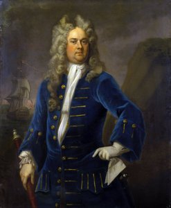Retrato del capitán Robert Harland (hacia 1680-1751), con un telescopio (vista larga) en la mano. Óleo sobre lienzo, hacia 1707-1711, de Michael Dahl (1659-1743).
