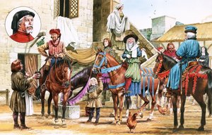 Cuentos de Canterbury. Peregrinos partiendo de la Tabard Inn.
