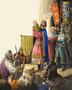 El rey Eduardo I (1239-1307) presenta a su hijo (gouache sobre papel)