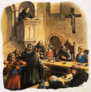 Novicios sirviendo comidas en el Refectorio
