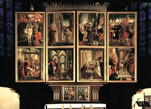 Altar de San Wolfgang, pares de persianas interiores cerradas. 8 escenas (pintura) de Michael Pacher