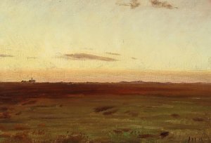 Vista de la pradera y las dunas al sol del atardecer. de Michael Peter Ancher