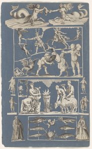Collage de impresiones recortadas pegadas en la página del álbum de papel azul
Maravillas de la naturaleza de Michael Snijders (attributed to)