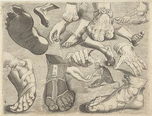 Hoja de estudio con ejemplos de dibujo: manos, pies y un mono
Ejemplos de dibujos (título de la serie)