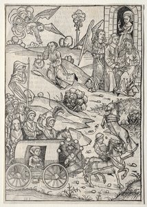 Der Schatzbehalter: El regreso de Tobías a Tobit; La llegada de la esposa de Tobías; El ángel trayendo comida y bebida a Elías en el desierto de Michael Wolgemut