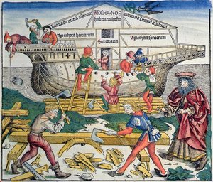 La Construcción del Arca de Noé, de la Crónica de Núremberg por Hartmann Schedel, 1493 de Michael Wolgemut