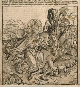 Dios el Padre creando a Eva de la costilla de Adán, ilustración del 