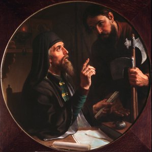 El higoumene (hegoumene) del Laurel de la Santísima Trinidad (Trinite-Saint-Serge) Dionysius Zobninovsky presenta una escritura eclesiástica (Hegumen of the Lavra Dionysius Zobninovsky presenta una escritura eclesiástica) - Pintura de Mikhail Ivanovich Sko de Michail Ivanovich Skotti