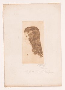 Cabeza de niña con cabello largo y perfil.