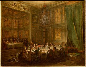 Cena del Príncipe Luis Francisco de Conti, Palacio del Temple. Pintura de Michel Barthelemy Ollivier (1712-1784) 1766 de Michel Barthelemy Ollivier or Olivier