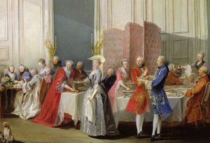 Té inglés en el Salón de los Cuatro Espejos en la Casa del Príncipe de Conti (1717-76) Palais du Temple, (detalle) de Michel Barthelemy Ollivier or Olivier