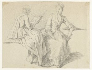 Hoja de estudio con dos chicas sentadas de Michel Barthélémy Ollivier (possibly)