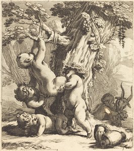 Putti y faunos trepando una vid de Michel Dorigny