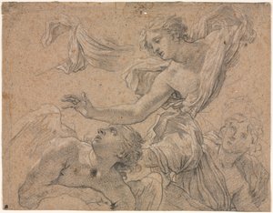 Estudios de ángeles (recto), Panthea ante Ciro (verso), 1655-1660 de Michel Dorigny