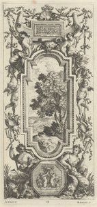 Panel ornamental coronado por una escena marítima y una concha de Michel Dorigny, after Simon Vouet