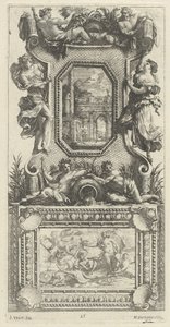 Panel ornamental coronado por una náyade y un dios del río
