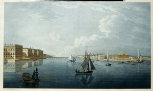 La Bolsa y el Palacio de Mármol en San Petersburgo. Descripción de las orillas del Neva. Obra de Michel Francois Damam Demartrait (1763-1827), litografía, ambientada en el de Michel Francois Damam Demartrait