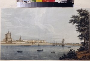 El convento de Smolny en San Petersburgo. Obra de Michel Francois Damam-Demartrait (Damam Demartrait) (1763-1827), grabado y acuarela de Michel Francois Damam Demartrait