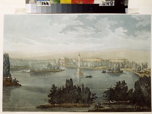 Vista de Tsarkoye Selo. Vista de Tsarkoye Selo. La columna Chesme. Obra de Michel Francois Damam Damartrait (1763-1827), grabado coloreado con acuarela de Michel Francois Damam Demartrait