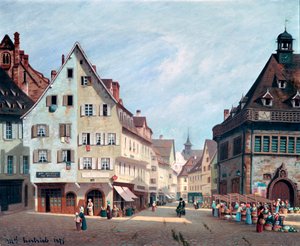 Plaza del Mercado de Frutas, Colmar, 1875 de Michel Hertrich
