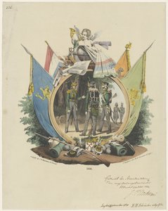 Medallón con cazadores voluntarios de la Universidad de Leiden, 1830 de Michel Mourot
