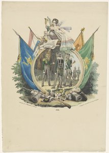 Medallón con cazadores voluntarios de la Universidad de Leiden, 1830 de Michel Mourot
