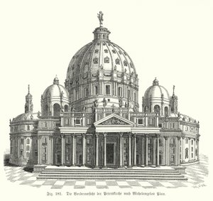 Vista del diseño de Miguel Ángel para la fachada de la Basílica de San Pedro, Roma, Italia de Michelangelo (after) Buonarroti